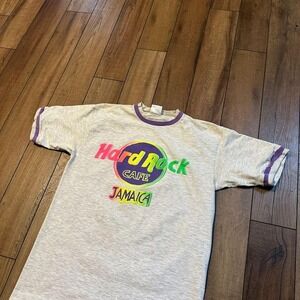 Vintage Hard Rock Cafe Jamaica T Shirt Men's Size Medium Gray Neon‎ 80s